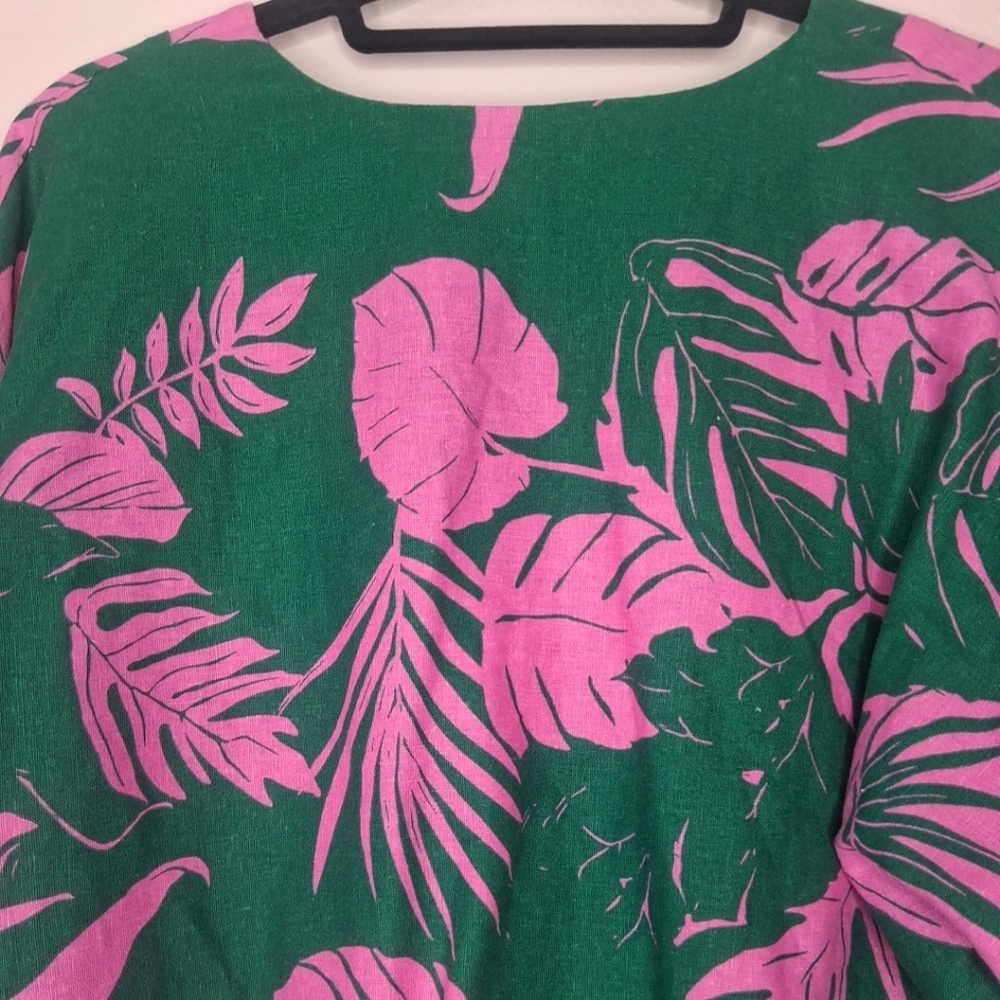 Maison d 'Amelie Paris Cropped Top Green & Pink Leaf Tropical Print M - Picture 9 of 16